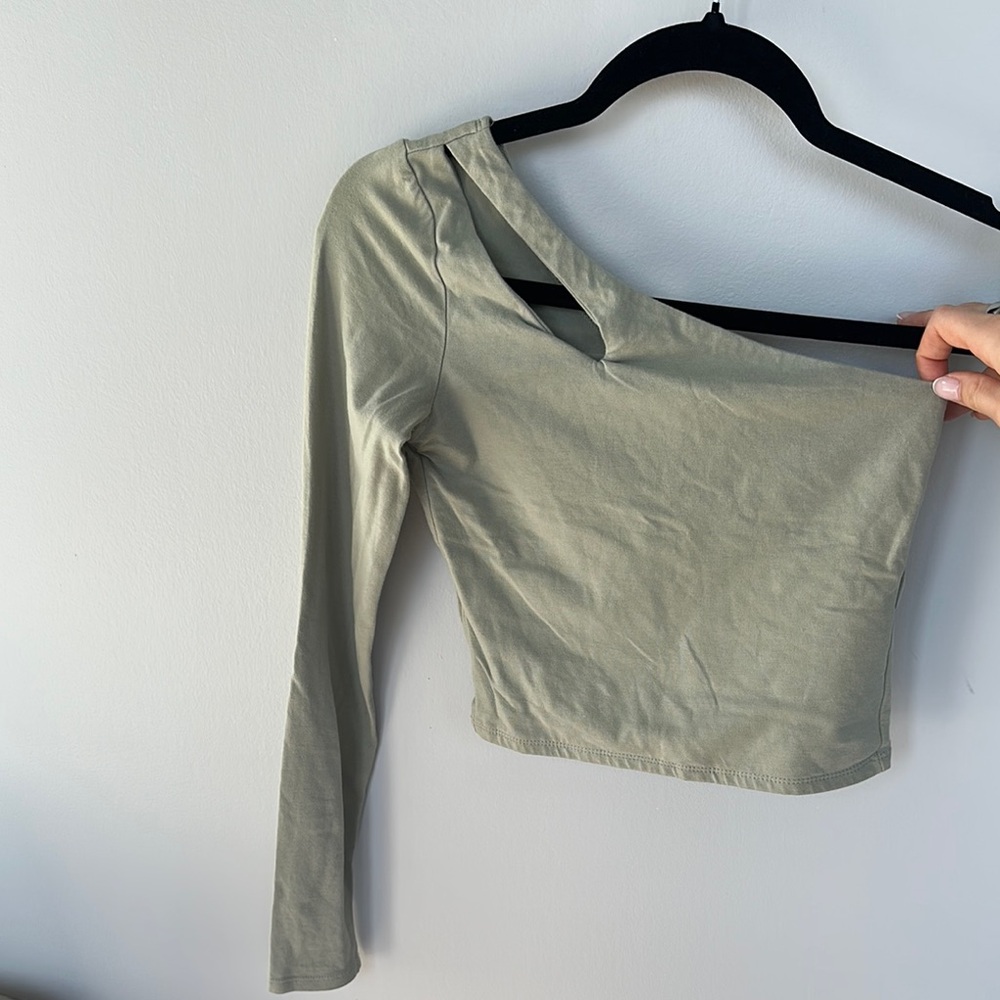 Abercrombie One-Shoulder Sage Green Crop Top (XXS)